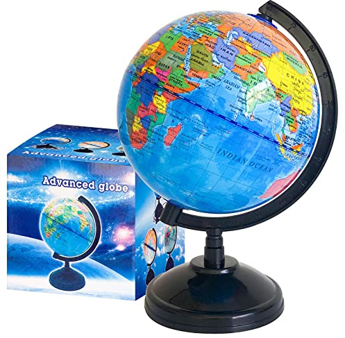 Geografische Weltkugel für Kinder, pädagogische Weltkugel mit Ständer, dekorative rotierende Weltkarte, Globus-Dekoration, politischer Globus für Klassenzimmer, Geographie, Unterricht, Kinderzimmer