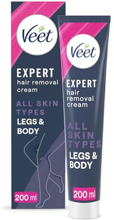 Veet Expert Crema depilatoria, todo tipo de piel, incluyendo piel sensible, piernas y cuerpo, 200 ml