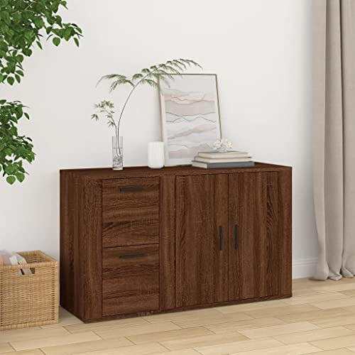 FIRBNUS 100x33x59,5 cm Bücherschranks Seitenschrank mit 2 Schubladen Sideboard Schubladenschrank Lagerschrank Beistellschrank Kommode Braun Sideboard Wohnzimmer Schrank Holzwerkstoff