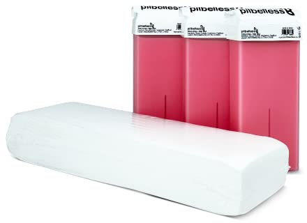 MUNTRADE Pack 100 Bandas Depilatorias + 3 Cartuchos de Cera Roll On Rosa, 500.0 gramo