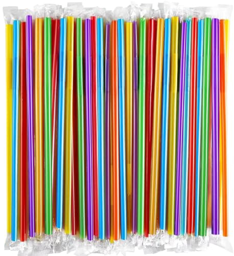 [Individually Wrapped] 100 Pcs Colorful Flexible Plastic Straws, Disposable Bendy Straws, (9.45 Long and 0.23'' Diameter), BPA-Free