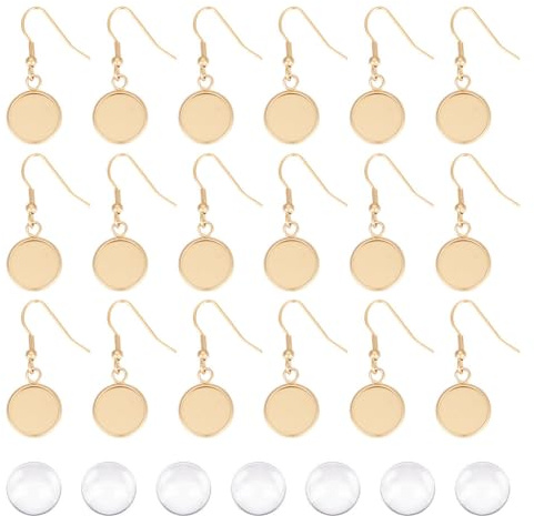 UNICRAFTALE 12 Paar DIY Rohlinge Ohrring Herstellung Set 12 mm Tablett Edelstahl Rohling Cabochon Ohrringe Gold Ohrringe Lünette Tabletts Mit Ohrringhaken Glas Cabochons Für Die Schmuckherstellung