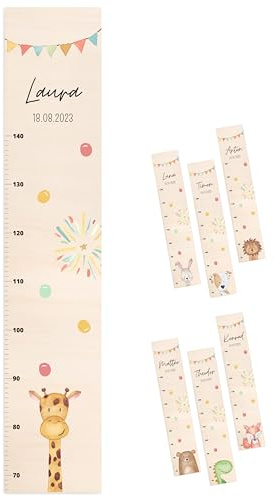 wunderwunsch® - Personalisierte Messlatte Kind Holz zum Kleben oder Aufhängen - Skala 70-140cm - Süße Dekoration für Baby- & Kleinkinderzimmer (Giraffe)