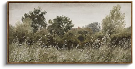 InSimSea Extra Large Framed Vintage Wall Art, Living Room Country Farmhouse Decor, Grassland Landscape Paintings, Canvas Prints, Retro Scenery Long Picture for Bedroom Above of Bed,20x40inch