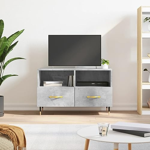 TJROO TV-Schrank mit Schubladen, betongrau, 80 x 36 x 50 cm, mehrschichtiges Holz und Eisen, TV-Konsole für Wohnzimmer