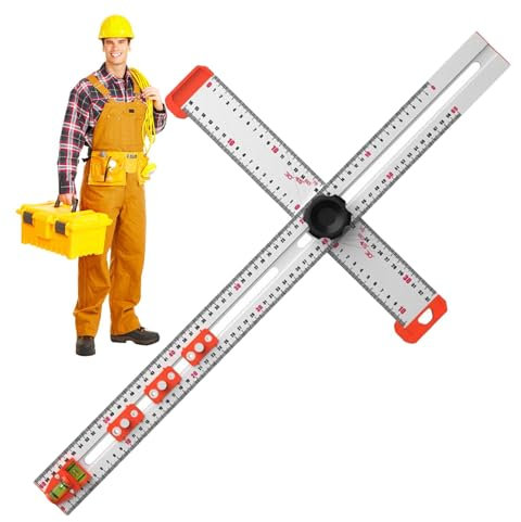 2-in-1-Lineal Für Bohrpositionierung, Verstellbarer Winkel, Gleitendes T-Vierkant-Lineal, Hochpräzises Winkellineal, Multifunktionales Holzbearbeitungs-Messwerkzeug Für Tischlerei, Architektu