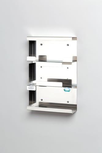 PROREGAL Halterung für Handschuhe/Handtuchboxen 3-Fach offen | Wandhalterung | HxBxT 39x25x8cm | Edelstahl | Silber | Spender Handschuhspender