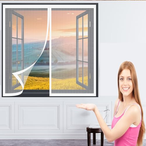 Moustiquaire Fenêtre Magnétique 95 x 95 cm Moustiquaire Enroulable Sans Poinçon Pou Aimantée Moustiquaire pour Fenêtres Porte, Blanc