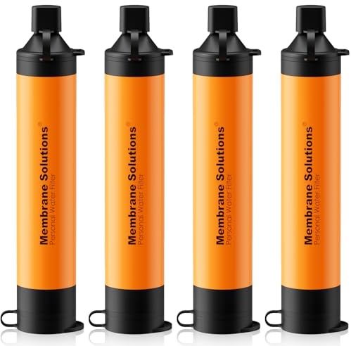 Membrane Solutions Personal Water Filter, Survival Filtration Straw Portable Gear, Emergency Preparedness, Supply for Drinking Hiking Camping Travel Hunting Fishing Team Family Outing (Orange, 4 Pack)