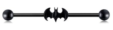 Niaspi 14G Bat Industrial Barbell Earrings for Women Men Unisex Stainless Steel Cartilage 38mm 1&1/2 Inch Industrial Piercing Bar Minimalist Black Bat Creative Body Piercing Jewelry (Black)
