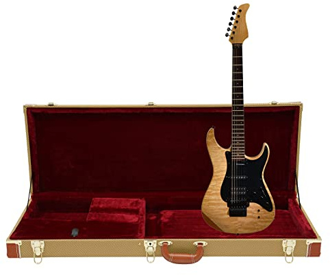 Susoso Elegantes E-gitarrenkoffer, Tragbarer Rechteckig Hartschalenkoffer mit Schlüssel Wasserdichter Akustikgitarre Koffer mit Riemen und Griff für M eisten E-Gitarren 105x36x11cm Gelb