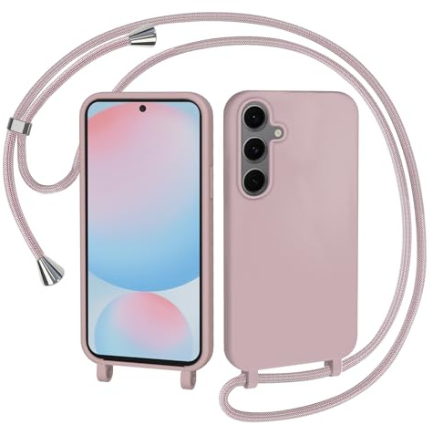 AOMYKE Handyhülle für Samsung Galaxy S24 FE Hülle mit Band, Handyband Samsung Galaxy S24 FE Hülle zum Umhängen Schutzhülle mit Kette Kordel Weich TPU Liquid Silikon Case, Pink