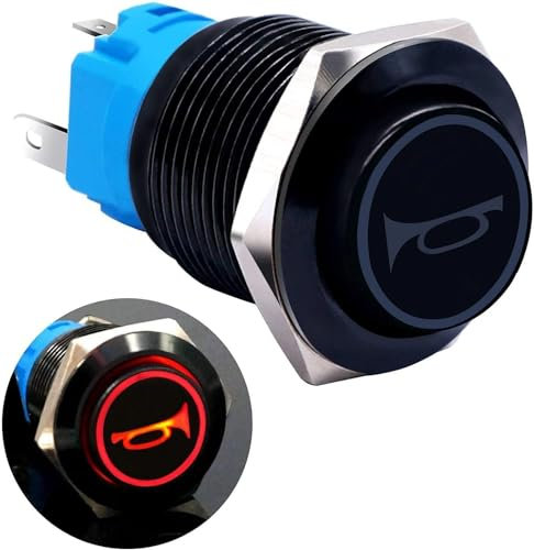 FBXRXZFPJ Schalter 12V 19mm Moment-Druckknopfschalter 1NO 1NC SPDT blaues LED-Licht 3/4 Montageloch erhöhter schwarzer Metall-Kippschalter(Red)