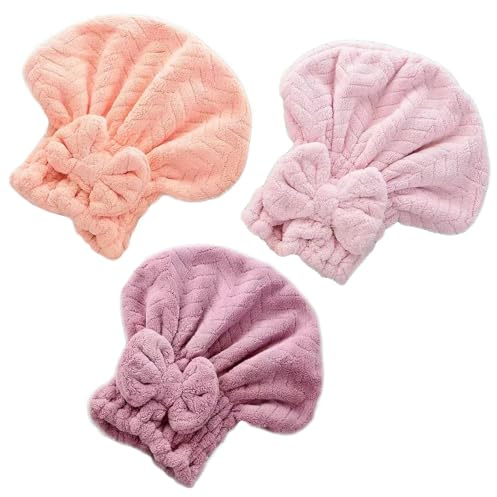 DKDDSSS 3 Stück Mikrofaser Handtuch Haare, Mikrofaser Haarhandtuch, Schnelltrocknend Mikrofaser Haarturban, Trockenhauben für Haare Damen, für Lange Glattes Lockiges Kurze Haar