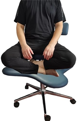 HDYZJQ kniestuhl ergonomisch ADHD-Stuhl mit Rückenstütze, gekreuzter Bein-Hock-Knie-Bürostuhl mit Rollen, ergonomischer Sitz zur Haltungskorrektur(Blue)