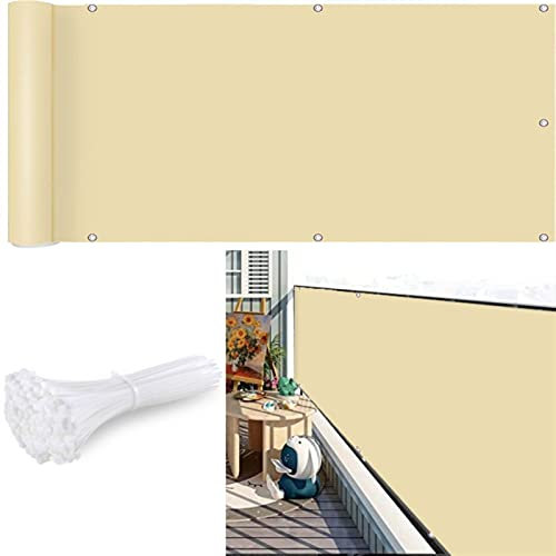 Brise-vue 95 x 650 cm - Robuste et résistant aux intempéries - Taille personnalisée - Pour balcon ou appartement - Couleur beige - Pour balcons et appartements