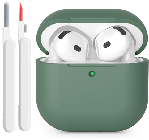 KOKOKA Custodia in Silicone Compatibile con AirPods 4 Case, LED Anteriore Visibile, Case Cover Protettiva Antiurto in Silicone Morbido per Airpods 4 Generazione 2024 con Kit di Pulizia, Deep Green