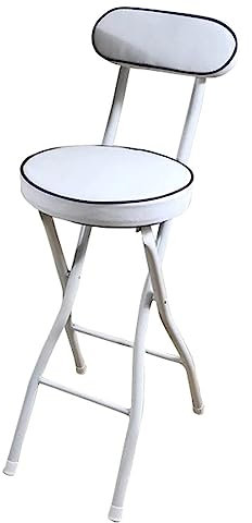 Sgabello da bar pieghevole per adulti, portatile, imbottito, con struttura in acciaio, altezza 65 cm, colore bianco