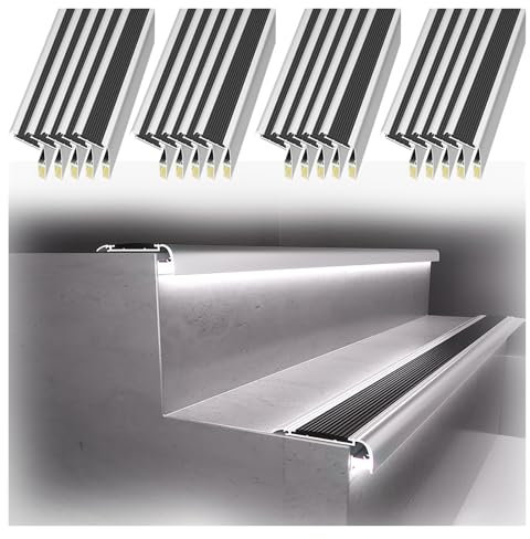 Aluminium-Treppenkantenstreifen für LED-Lichter, rutschfeste Lauffläche, 20 Stück, L-Form, 111 cm, 90, 180 cm lang, Übergangsstreifen, 5 Stück, 20 Stück