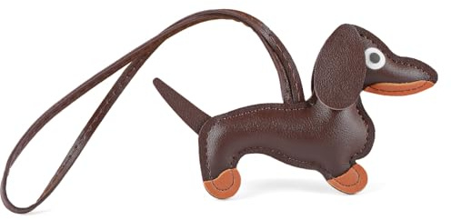Dackel-Schlüsselanhänger, Taschenanhänger, niedlicher Dackel-Schlüsselanhänger, Leder, Stofftier, Taschenanhänger, Welpe, Ornament, Schlüsselanhänger für alle Hundeliebhaber, braun