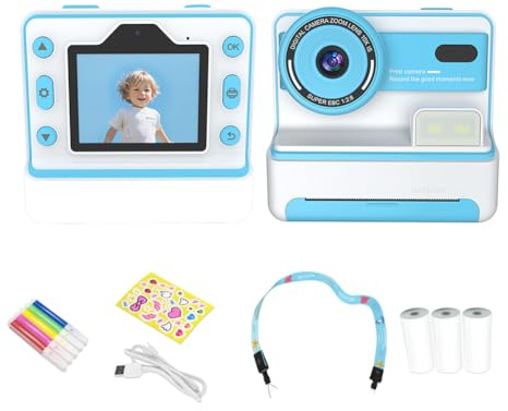 1080P HD Kids Camera Instant Print Dual Lens Childrens Photo Creator with Color Pens 3 Rolls Print Paper DIY Toy Selfie Digital Camera for Boys & Girls Ages 3-12(Blue)