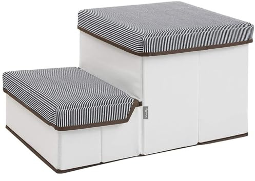 ENEN Faltbare Hundetreppe für Kleine Hunde, Haustiertreppe für Kleine Hunde & Katzen mit Stauraum Katzentreppe 3 Stufen für Bett und Sofa Couch, Auto (52 * 28 * 32cm,Weiß Grau)