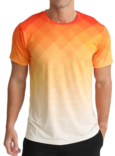 APTRO Herren T Shirt Sport Tshirts Trainingsshirt Funktionsshirt Schnelltrocknend Laufshirt Gym Shirt Farbverlauf Orange M
