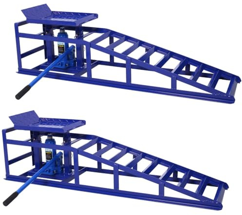 STANSS 2 Pack Hydraulic Car Ramps, 5T Adjustable Height Low Profile Vehicle Lift Ramps with Support Jack Heavy Duty Steel Automotive Hydraulic Lift Repair Frame Lift for Cars, Trucks, and Trailers,Blu