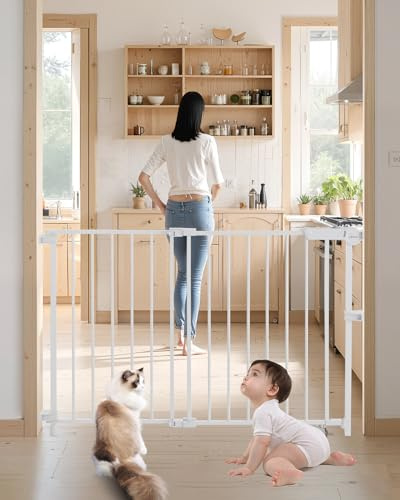 VEVOR Cancelletto per Bambini o Animali Domestici, Larghezza Regolabile da 75 a 109,2 cm, Cancelletto Alto 711 mm, Senza Barra di Soglia, Cancelletto con Viti, per Scale e Porte, Bianco
