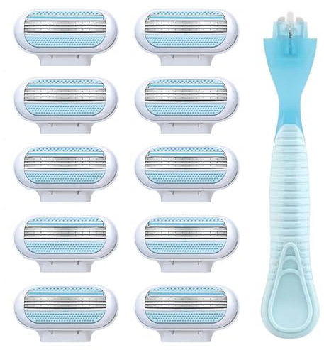 tiyiyok Rasoio Donna, Rasoio Intimo Donna，Riutilizzabile，Il Set Contiene 1 Manico Resistente e 10 Lame di Ricambio，Adatto per Rimuovere i Peli Da Ascelle, Gambe e Bikini