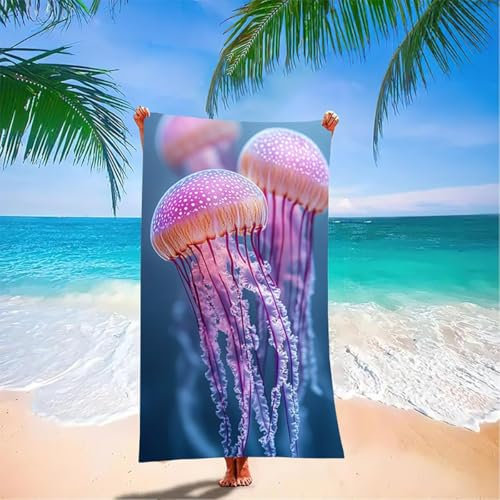Telo Mare Medusa Asciugamano Microfibra Viola Grande 150 x 75 cm Asciugamano Palestra Uomo Telo Mare, Asciugatura Rapida, Assorbente, Antisabbia Leggero Stuoia Spiaggia per Palestra, Viaggi Nuoto C5-2