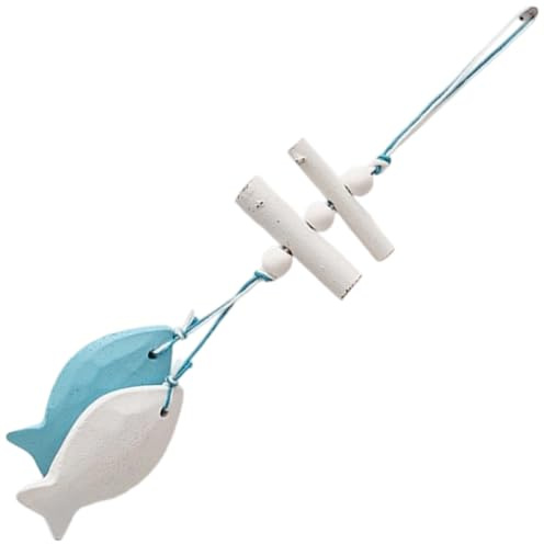 SGERUFZ Set Decorativo in Legno con 2 Pesci Appesi, Stile Marino Mediterraneo, Decorazione Nautica per Casa, Giardino e Finestre