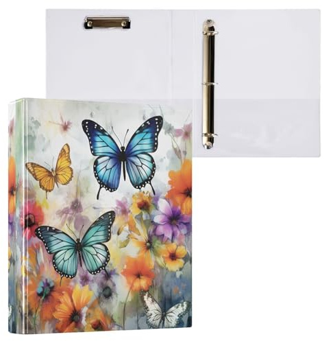 Schmetterlings-Wildblumen-Ordner mit 3 D-Ringen, A4, 1 Packung mit 200 Blatt, für Kinder, Schulbedarf, Damen, Herren, Büro