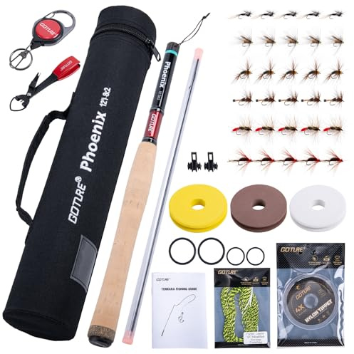 Goture 12ft 3.6m Tenkara Rod with Spare Tip Section, Complete Beginner Tenkara Fishing Kit, 8:2 MF-Action 24T+30T Carbon Fiber, Cork Handle, Protective Tube Included, Ideal for Travel Hiking Camping