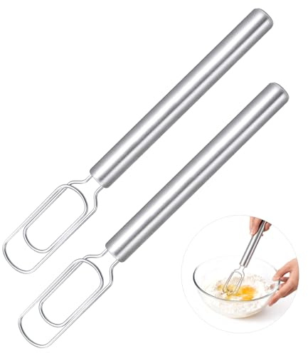 2 Pcs Danish Dough Whisk for Sourdough Starter, Reaches Jar Bottom, 12 Stainless Steel Bread Dough Blender for Baking, Mixing, Pizza Dough, Dishwasher Safe