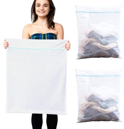 2 Pièces Filet Linge Machine à Laver, XXL 60x80CM Sac Lave Linge avec Fermeture Éclair Filet de Lavage pour Rideaux, Manteaux, Linge de Lit, Tapis Protection Contre la Déformation
