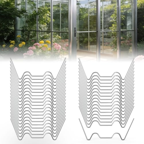 100 Pcs Greenhouse Glass Clips Stainless Steel, W Type Spring Clips for Greenhouse, Heavy Duty Rustproof Glazing Fixings for Aluminium Frames, Essential Garden Greenhouse Accessories for Glass Panes