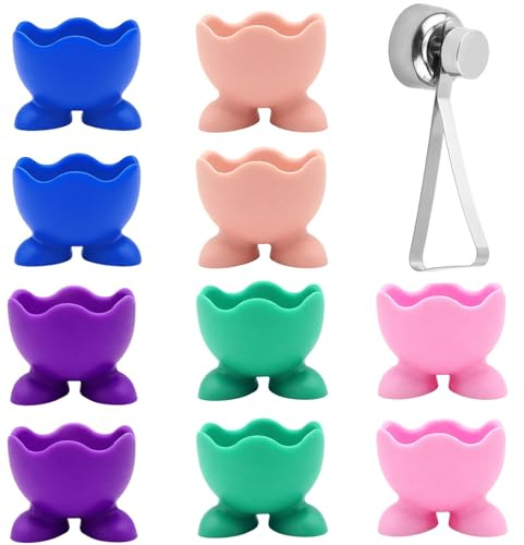Egg Cups, 11-Piece Silicone Egg Holder Set with Egg Cracker, Colourful Boiled Egg Stands for Kitchen and Breakfast Table, Space-Saving Storage Solution for Home Cooks and Families