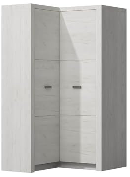 Mirjan24 Eckkleiderschrank Indiano I-14O, Eckschrank mit Kleiderstange und Einlegeböden, Kleiderschrank, Drehtürenschrank (Kraft Weiss)