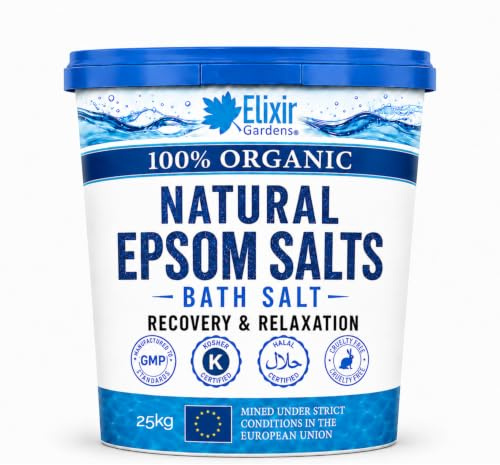 Elixir Gardens 100% Organic FFC Food Grade Medical Epsom Salt | 1, 5, 10, 15, 20, & 25kg Weights Available | Supplied in Tub (25kg) | Mined in Germany