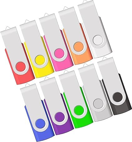 Lot de 10 Clé USB 2 Go, 2Go Clef USB Paquet de 10, JBOS 2GB USB Clé Pivotante Flash Drive USB2.0, Clé de Disque Gig Stick, 2 GB, 2 Go, Multicolores