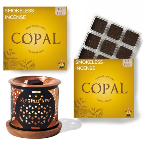 Copal Incense Bricks & Flower of Life Exotic Burner by Aromafume | 2 Trays x 9 Bricks | Protium Copal (Burseraceae) | Ideal for Spiritual Cleansing & Enhanced Connection | Low-Smoke & Non-Toxic