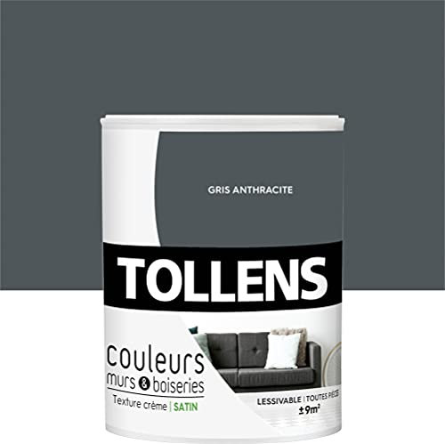 Tollens - Peinture Couleurs - Murs et Boiseries - Toutes pièces - Ultra résistante - Satin - Gris Anthracite - 0,75L = 9m2