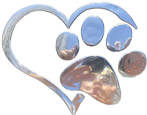 NewL 3D-Aufkleber mit Pfotenabdruckmotiv, Chrom, Pfirsich-Herz, Auto-Emblem, Dekoration (Silber)