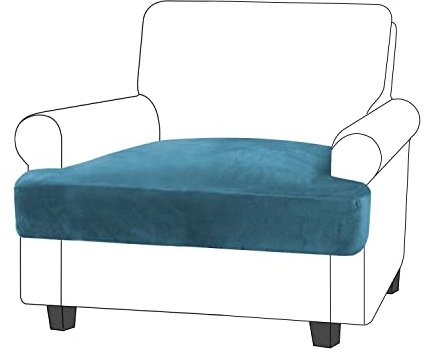 Turquoize Velvet T Cushion Chair Slipcover T Cushion Covers for Living Room Armchair Sofa Cover T Shape Cuchion Slipcover Chair Seat Covers with Elastic Bands, (1 T-Cushion, Peacock Blue)