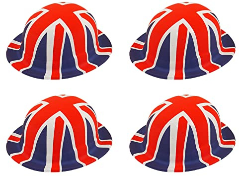QDS Lot de 4 chapeaux melon Union Jack - Pour déguisement de fête - Rouge, blanc, bleu