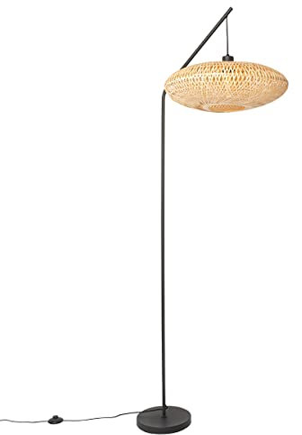 Qazqa Oriental Lámpara de pie oriental bambú - Ostrava Bambú/Acero Alargada Adecuado para LED Max. 1 x 25 Watt