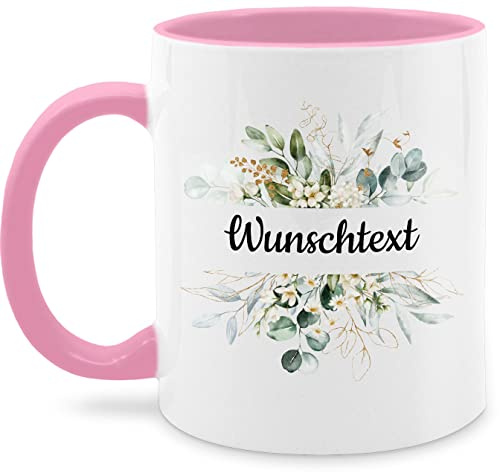 Tasse Tassen 325ml - Aufdruck selbst gestalten - Wunschtext Text I eigener Text - 325 ml - Rosa - anpassen custom mug personalisierte blumen glühweintassen blumig selber paartassen 4 zeilen flowers
