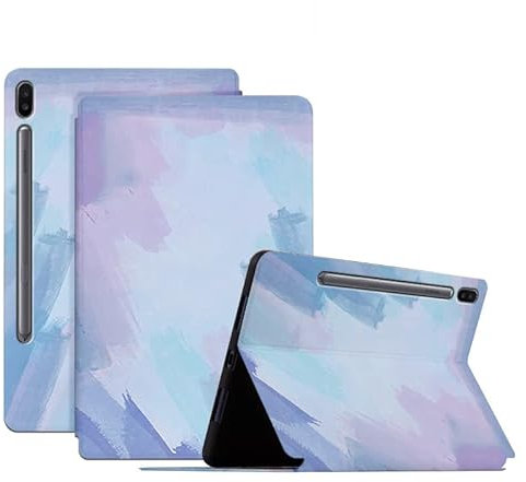 YKTO Cute Tablet Case for Samsung Galaxy Tab S6 Premium PU Leather Multi Magnetic Flip Wallet Stand Cartoon Pattern Case with Stand/Auto Wake/Sleep Lightweight Colourful Lovely Cover,Haze Blue