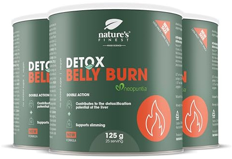 Nature's Finest Detox Belly Burn Drink, Trinkpulver 375 g (3er Pack) | Mit Neopuntia Feigenkaktus, Chlorella, Mariendistel & Artischocke - Orangengeschmack, vegan, glutenfrei